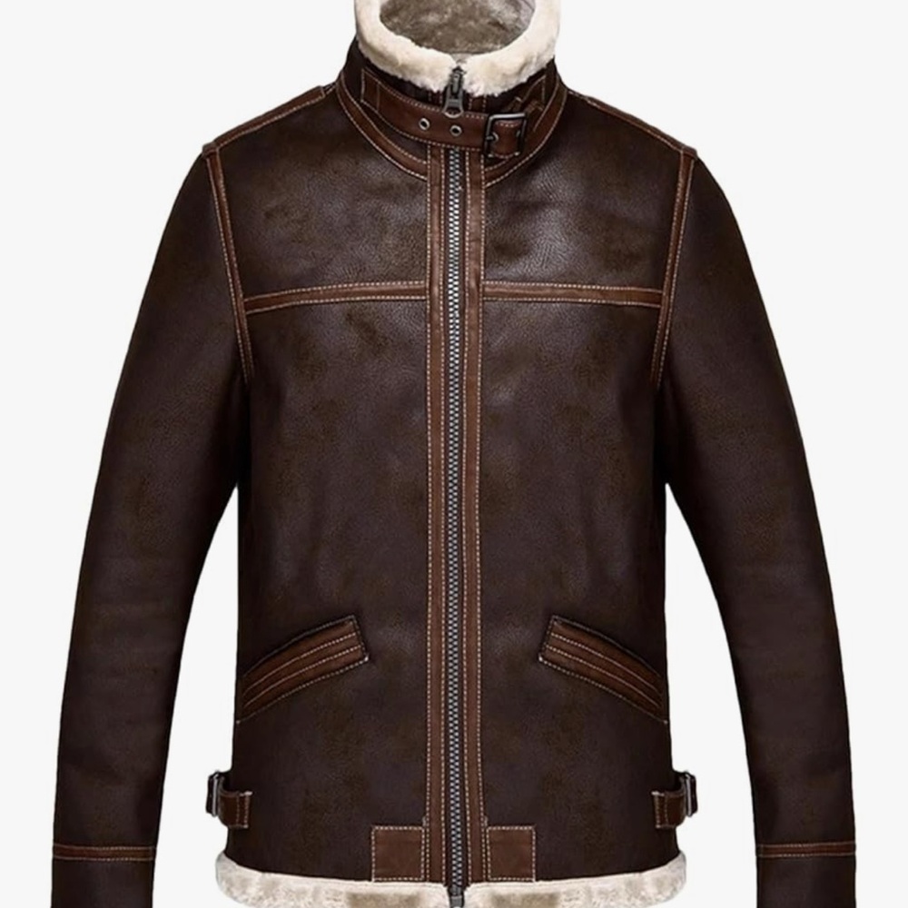 NWOT Mens Brown Leather Jacket Motorcycle Bomber Cosplay Costume Winter Outfit M